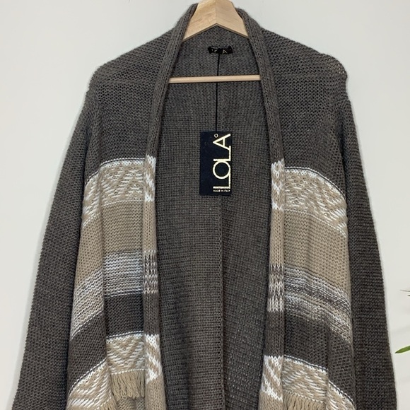Lola || NWT Made in Italy Open Front Fringe Waterfall Knit Cardigan Sweater S - Picture 3 of 17